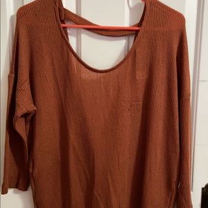 Brown “open back” knit top